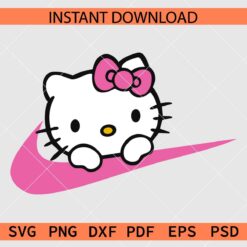 Hello Kitty Peeking Nike Logo SVG, Nike Hello Kitty Swoosh SVG
