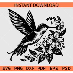 Hummingbird Flowers SVG, Floral Hummingbird SVG