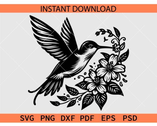 Hummingbird Flowers SVG, Floral Hummingbird SVG