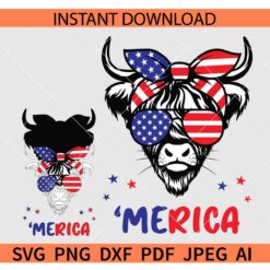 July 4th highland cow SVG, Patriotic Highland Cow Head Bandana SVG