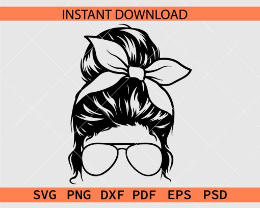 Messy bun Sunglasses SVG, Messy Bun Headband Sunglasses Silhouette SVG