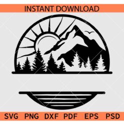 Mountain sun and forest Monogram SVG, Sun Mountain and forest Name Frame SVG