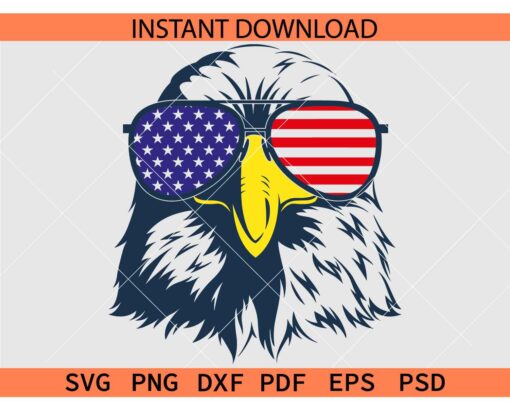 Patriotic Bald Eagle with Sunglasses SVG, 4th of July Bald Eagle SVG