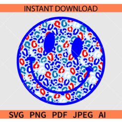 Patriotic Smiley Face SVG, Patriotic Smile Leopard Print SVG