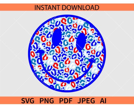 Patriotic Smiley Face SVG, Patriotic Smile Leopard Print SVG