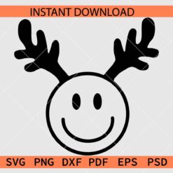 Reindeer Antlers Happy Face SVG, Smile with Reindeer Antlers SVG