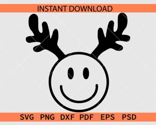 Reindeer Antlers Happy Face SVG, Smile with Reindeer Antlers SVG