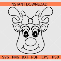 Reindeer Cartoon Face Coloring Page SVG, Reindeer Cartoon Face Sketch SVG