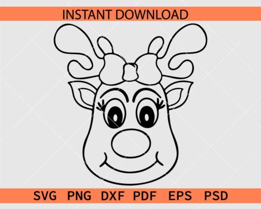 Reindeer Cartoon Face Coloring Page SVG, Reindeer Cartoon Face Sketch SVG