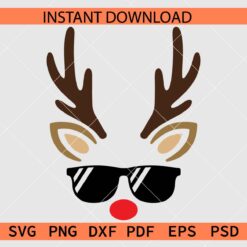 Reindeer Red Nose Sunglasses SVG, Red Nose Deer with Sunglasses SVG