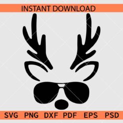 Reindeer Sunglasses Silhouette SVG, Deer Face with Sunglasses SVG