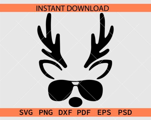 Reindeer Sunglasses Silhouette SVG, Deer Face with Sunglasses SVG