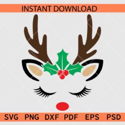 Reindeer face with Holly Jolly Fruit SVG, Reindeer Face with Mistletoe Fruit SVG