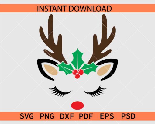 Reindeer face with Holly Jolly Fruit SVG, Reindeer Face with Mistletoe Fruit SVG