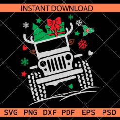 Reindeer jeep with present SVG, Jeep front with Deer antlers SVG