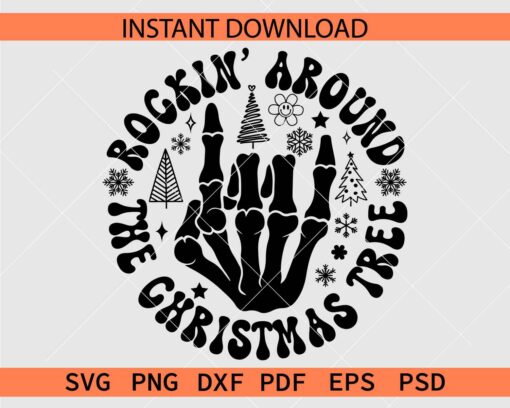 Rockin’ around the Christmas tree Skeleton Hand SVG