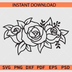 Rose Flower Coloring Page SVG, Rose Flower Bouquet Sketch SVG
