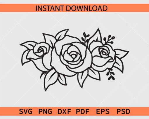 Rose Flower Coloring Page SVG, Rose Flower Bouquet Sketch SVG