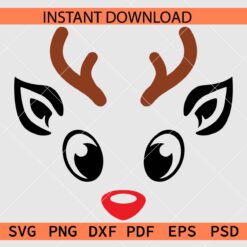 Rudolph reindeer face SVG, Red Nosed Reindeer Face SVG