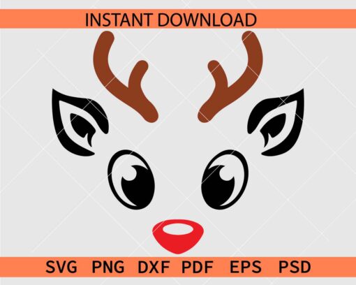 Rudolph reindeer face SVG, Red Nosed Reindeer Face SVG