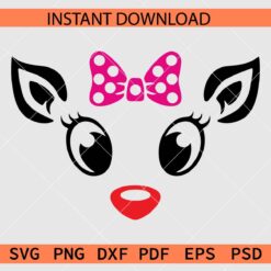 Rudolph reindeer with Bow SVG, Polka Dots Bow Red Nosed Reindeer Face SVG