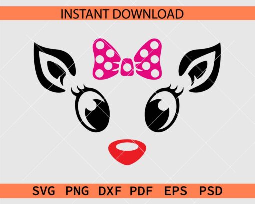 Rudolph reindeer with Bow SVG, Polka Dots Bow Red Nosed Reindeer Face SVG