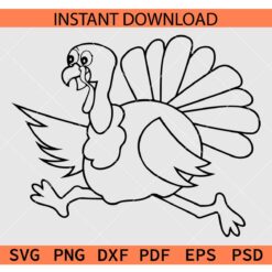 Running Turkey Coloring Page SVG, Cartoon Tukey Running SVG