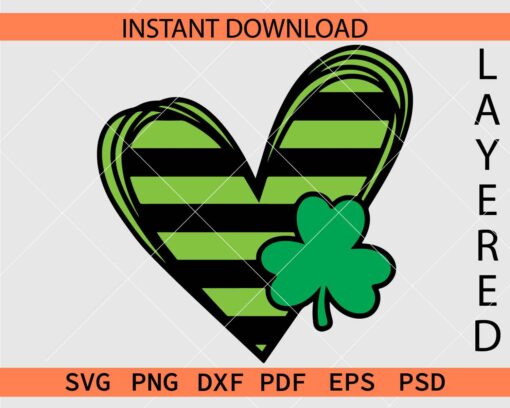 Saint Patrick's Day Heart SVG, Heart Symbol with Clover Leaf SVG