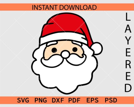 Santa Cartoon Face Layered SVG, Cartoon Face with Santa Hat SVG