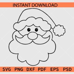 Santa Claus cartoon Coloring Page SVG, Santa Cartoon Face Outline SVG