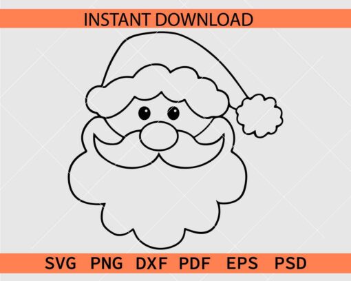 Santa Claus cartoon Coloring Page SVG, Santa Cartoon Face Outline SVG