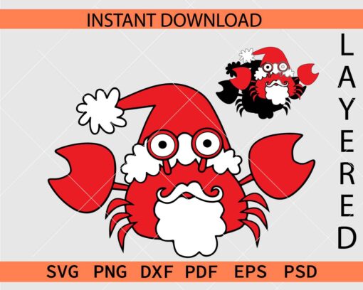 Santa Crab Cartoon SVG, Crab Cartoon with Santa Hat SVG