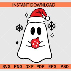 Santa Ghost with Christmas bulb SVG, Ghost with Santa Hat holding Bulb SVG