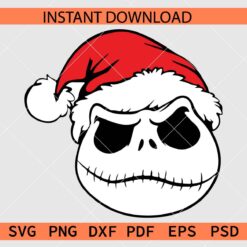 Santa Jack Skellington Face SVG, Jack Skellington with Santa Hat SVG