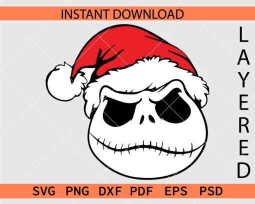 Santa Jack Skellington Face SVG, Jack Skellington with Santa Hat SVG