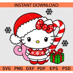 Santa Kitty with candy cane SVG, Hello Kitty with Santa Hat SVG