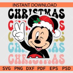 Santa Mickey Mouse winking Peace sign SVG, Christmas Mickey Mouse winking Peace Hand SVG