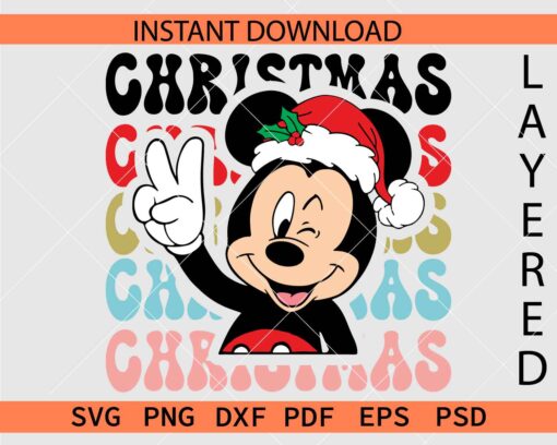 Santa Mickey Mouse winking Peace sign SVG, Christmas Mickey Mouse winking Peace Hand SVG