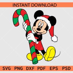 Santa Mickey with candy Cane SVG, Mickey with Santa Hat holding candy cane SVG