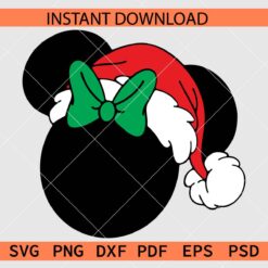 Santa Minnie Head with Bow SVG, Christmas Minnie Head Décor SVG