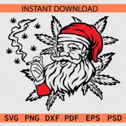 Santa Skull Smoking Weed SVG, Skull with Santa hat smoking marijuana svg