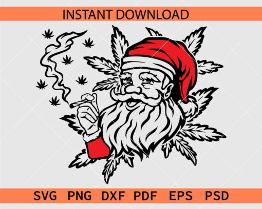 Santa Skull Smoking Weed SVG, Skull with Santa hat smoking marijuana svg