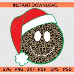 Santa Smiley Face Leopard Print SVG, Leopard print smile with Santa hat SVG