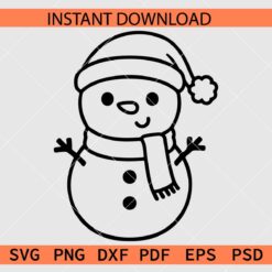 Santa Snowman Coloring Page SVG, Snowman with Santa Hat Coloring Page SVG
