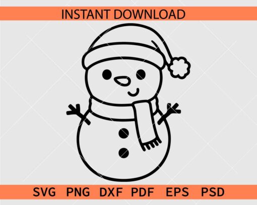 Santa Snowman Coloring Page SVG, Snowman with Santa Hat Coloring Page SVG