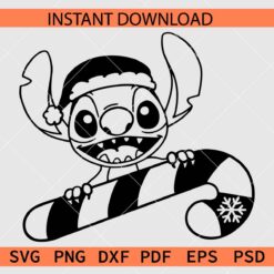 Santa Stitch with Candy Cane Coloring Page SVG, Peeking Santa Stitch SVG