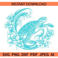 Sea waves turtle Flowers SVG, Floral Turtle sea waves SVG