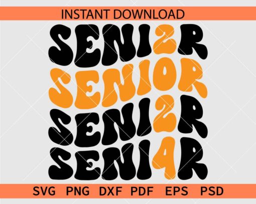 Senior 2024 Retro Wavy Text SVG, Senior 2024 Stacked SVG