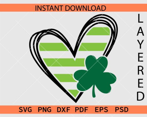 Shamrock leaf Heart SVG, Saint Patrick’s Day Heart SVG