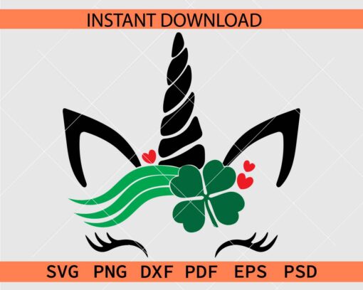 Shamrock leaf unicorn SVG, Clover leaf unicorn SVG, St. Patrick's Day Unicorn SVG